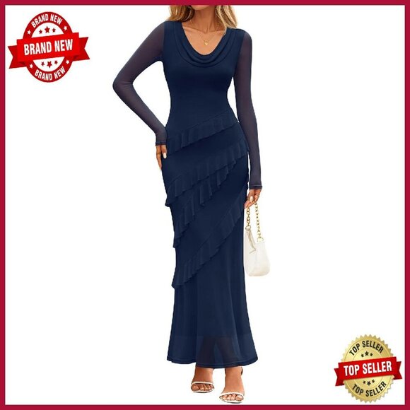 Dresses & Skirts - Long Sleeve Maxi Dress Cowl Neck Bodycon Formal Wedding Guest